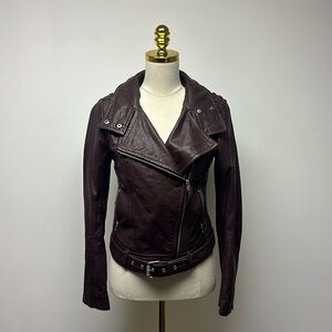 Mackage Merlot Lambskin Belted Leather Jacket